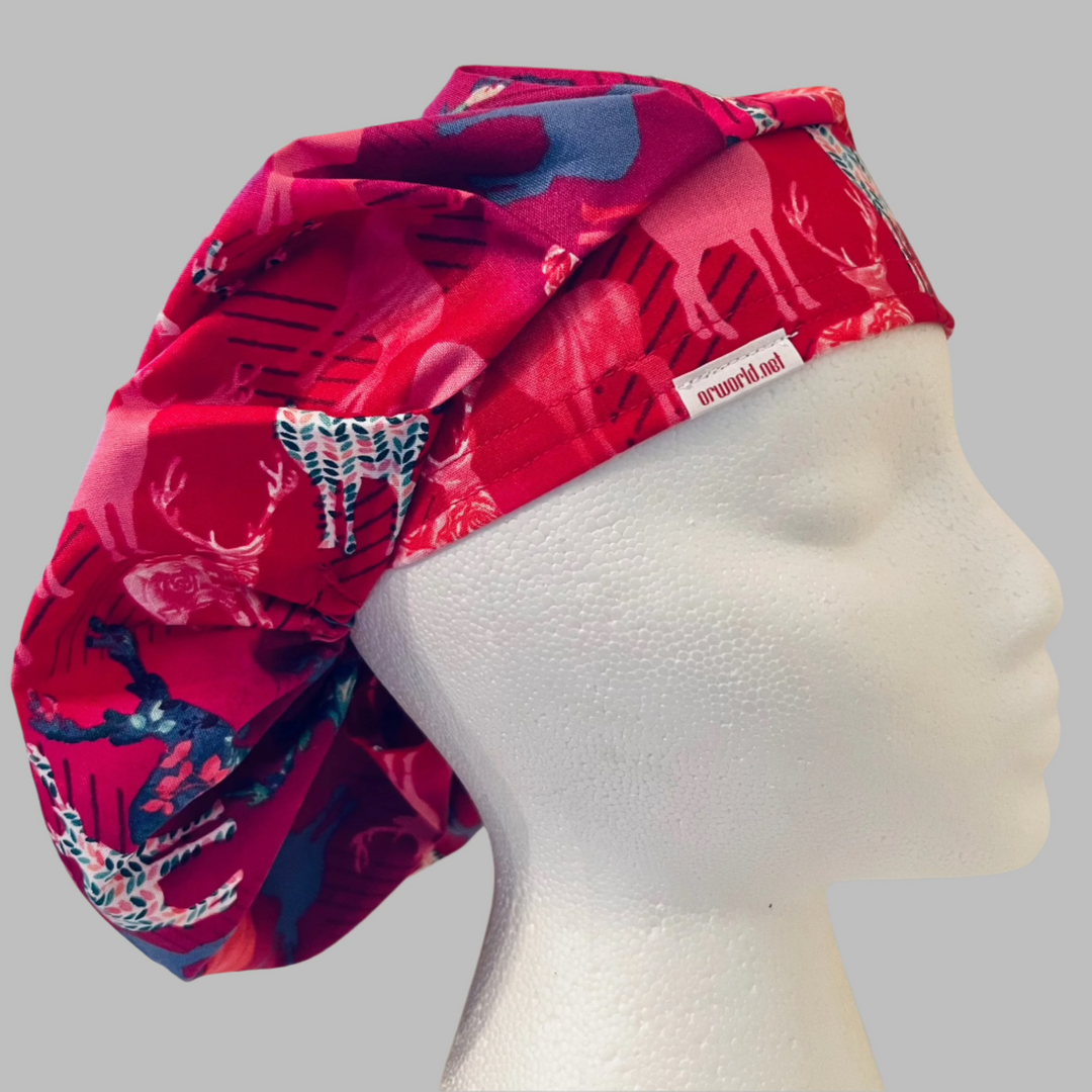 Bouffant Scrub Cap Deer Print | Handmade Surgical Hat for Nurses, Surgeons & Healthcare Professionals | Adjustable Unisex OR Cap | Satin Lining Option
