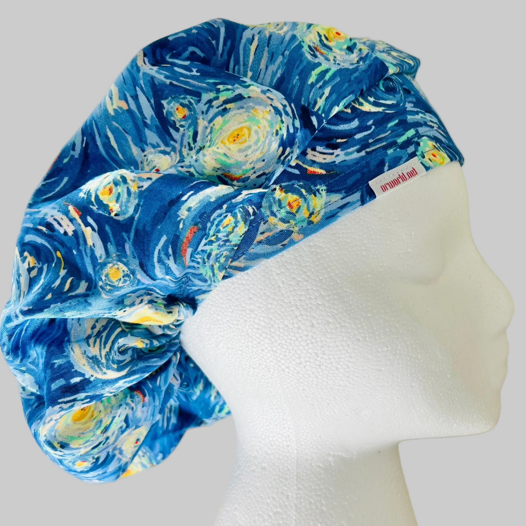 Starry Night Bouffant Scrub Cap|Artistic Van Gogh Inspired Surgical Hat