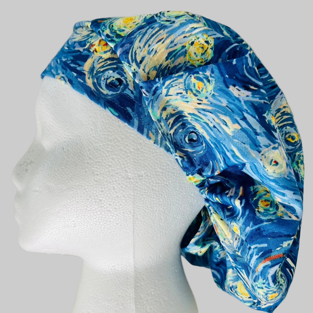 Starry Night Bouffant Scrub Cap|Artistic Van Gogh Inspired Surgical Hat