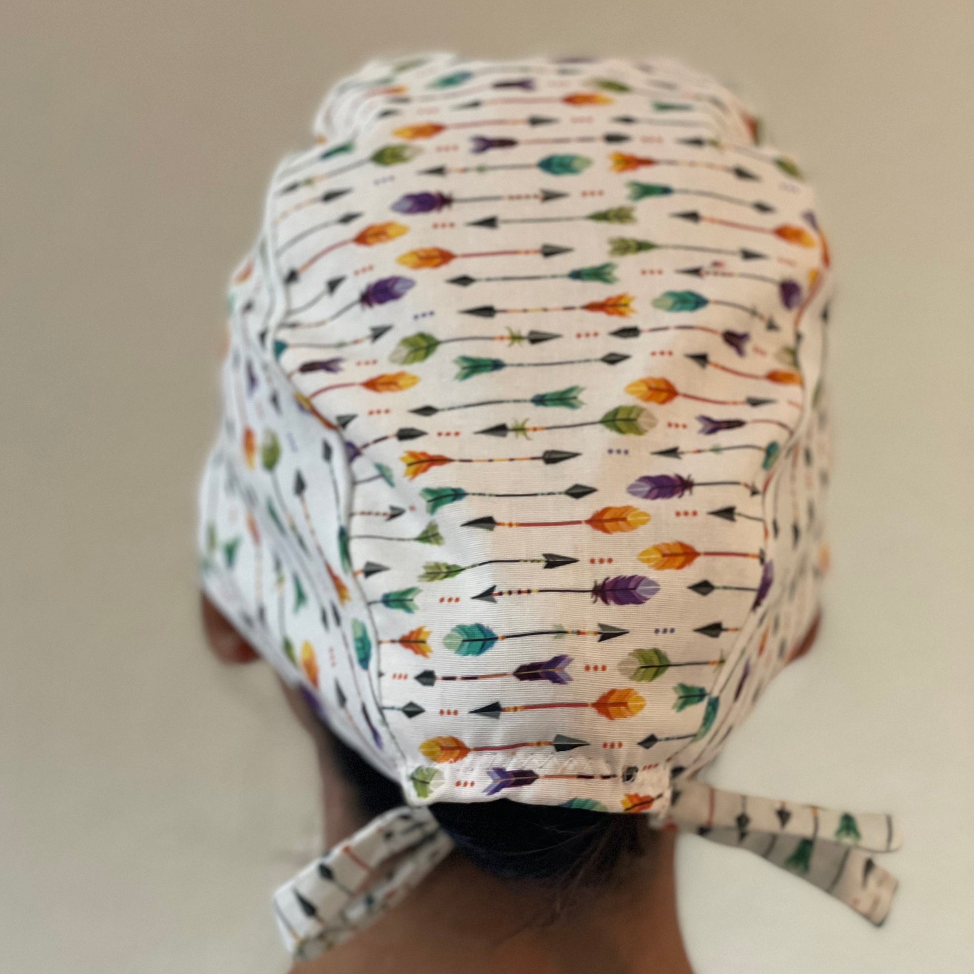 Scrub Cap-White-Colorful-Arrows