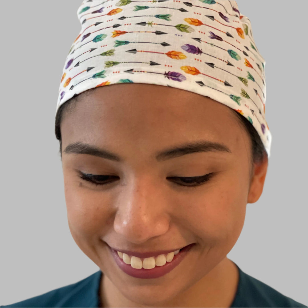 Scrub Cap-White-Colorful-Arrows