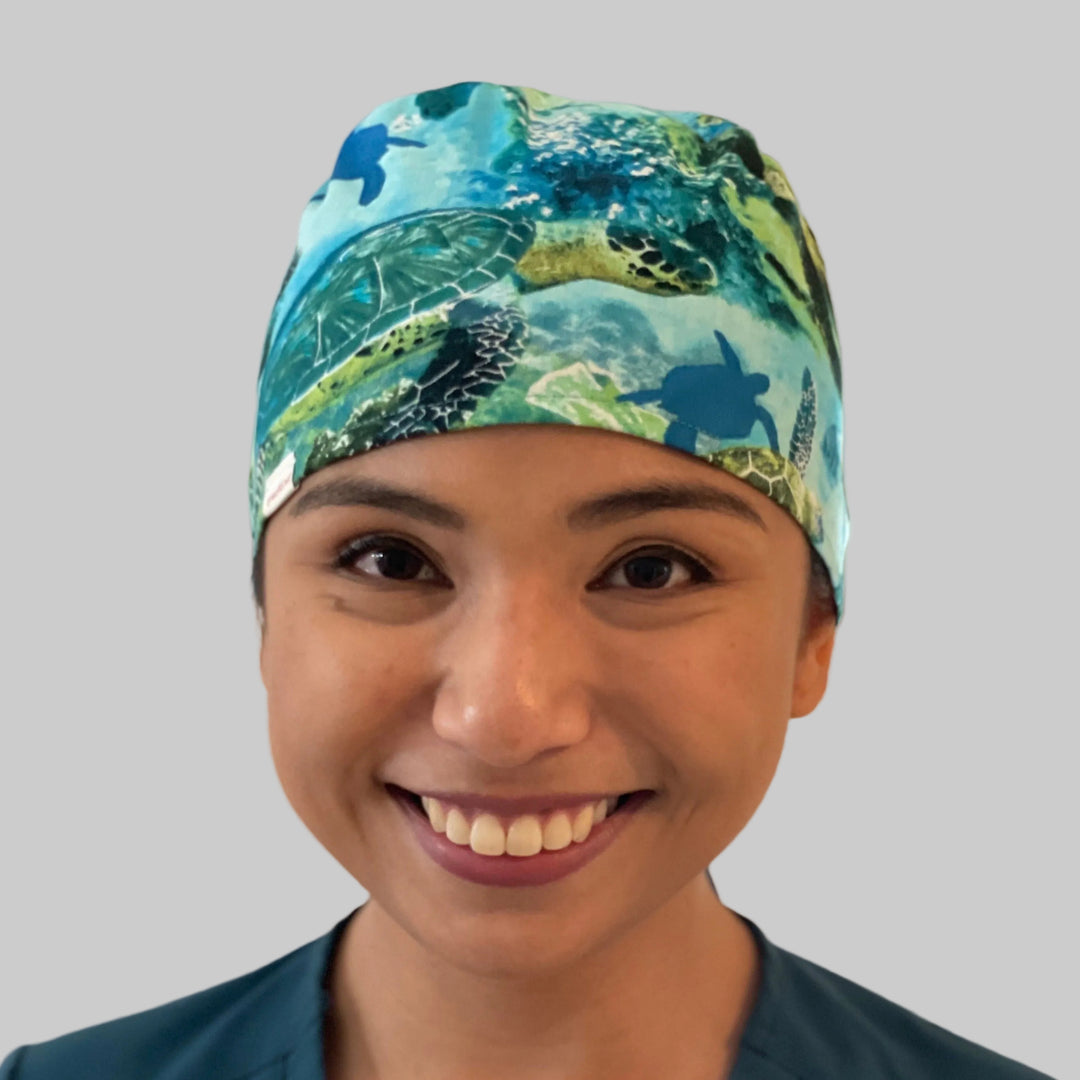 Sea Turtle Scrub Cap – Ocean Marine Life Surgical Cap – Tropical Underwater Nurse Hat – Coastal Medical Cap