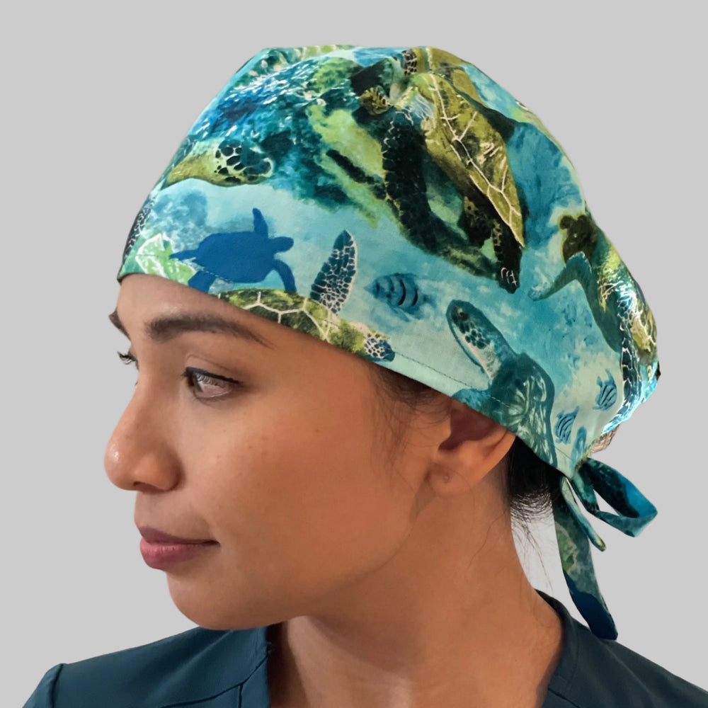 Sea Turtle Scrub Cap – Ocean Marine Life Surgical Cap – Tropical Underwater Nurse Hat – Coastal Medical Cap