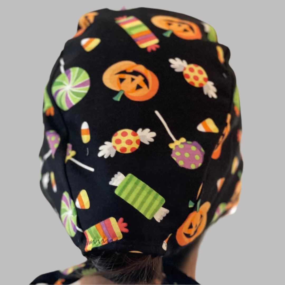 Scrub Cap Halloween Candy Corn &amp; Pumpkin Surgical Hat for Nurses, Surgeons &amp; Healthcare Professionals