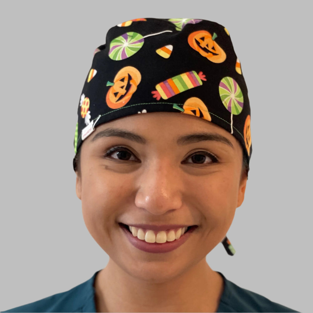 Scrub Cap Halloween Candy Corn & Pumpkin Surgical Hat for Nurses, Surgeons & Healthcare Professionals