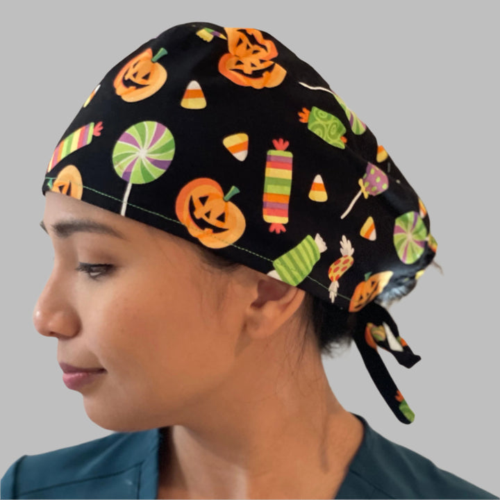 Scrub Cap Halloween Candy Corn &amp; Pumpkin Surgical Hat for Nurses, Surgeons &amp; Healthcare Professionals